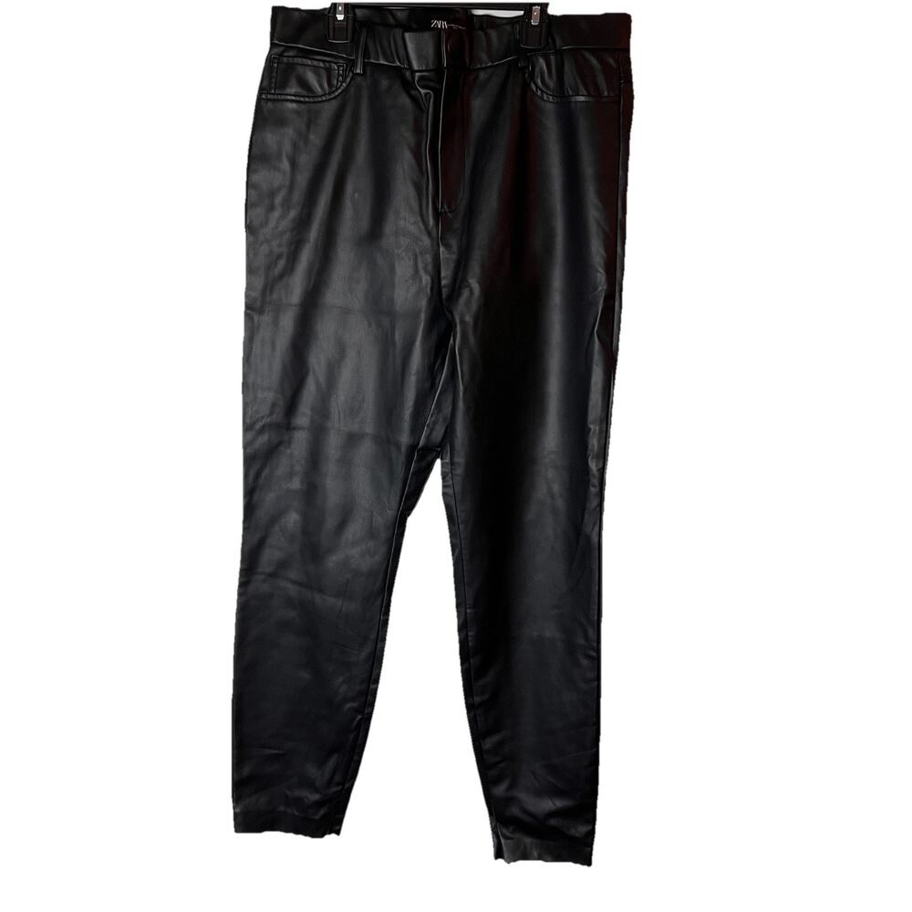 NWT Zara Women's Black Faux Leather Pants Zipper bottom Size XXL